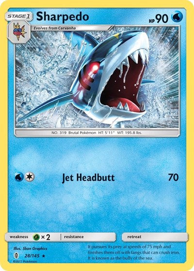 Sharpedo - SM - Guardians Rising - 28/145 REVERSE HOLOFOIL