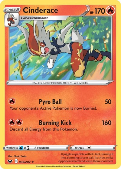 Cinderace (035) - SWSH01: Sword & Shield Base Set - 035/202 REVERSE HOLOFOIL