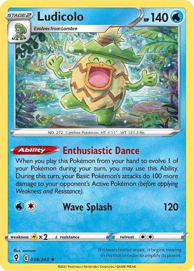 Ludicolo - SWSH07: Evolving Skies - 034/203 REVERSE HOLOFOIL